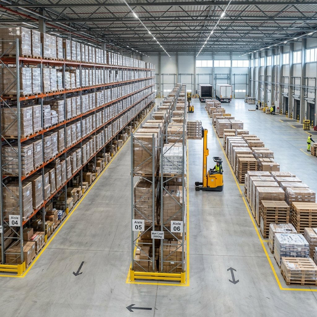 Modern logistics warehouse with organized inventory management
